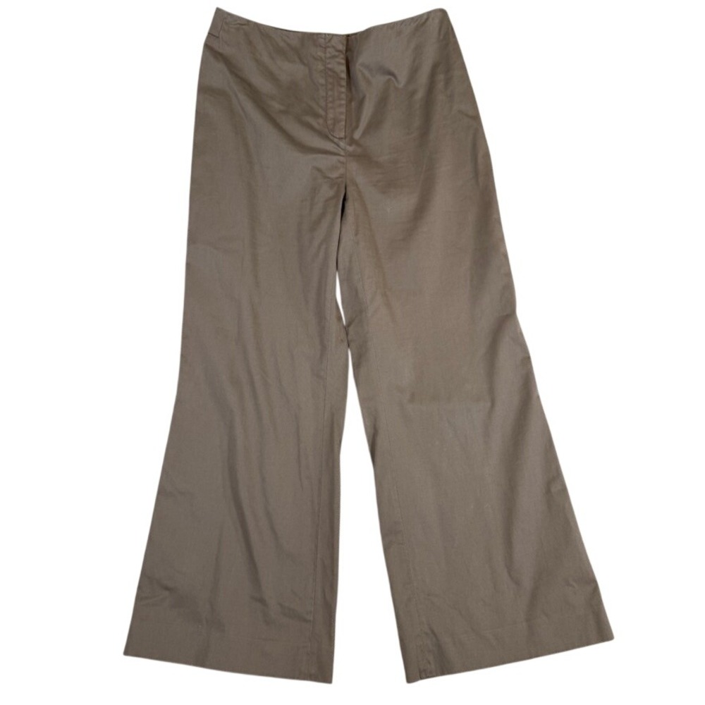 Agnona Italy Womens Wide Leg Trousers Taupe Brown Ribbed Pants Size 46